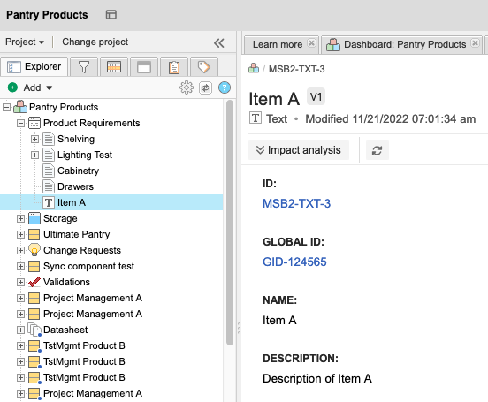 Result in Jama Connect after setting hierarchy with Word headings and importing.