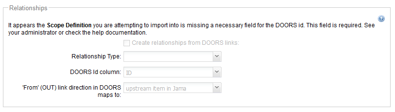 Relationships error message indicates missing value for required field.