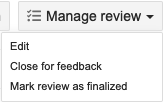 Options for Manage review drop-down menu.