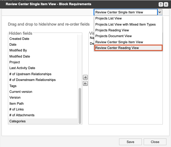 Select Review Center Reading View from the drop-down menu.