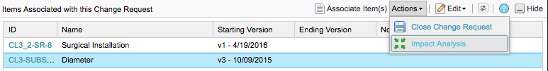 Actions menu includes Impact Analysis option.