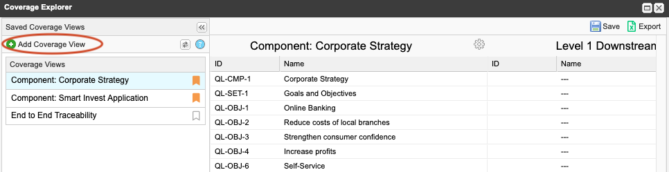 Coverage Explorer UI shows the Add Coverage View action highlighted in the left column.