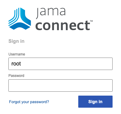 Jama Connect login page for root.