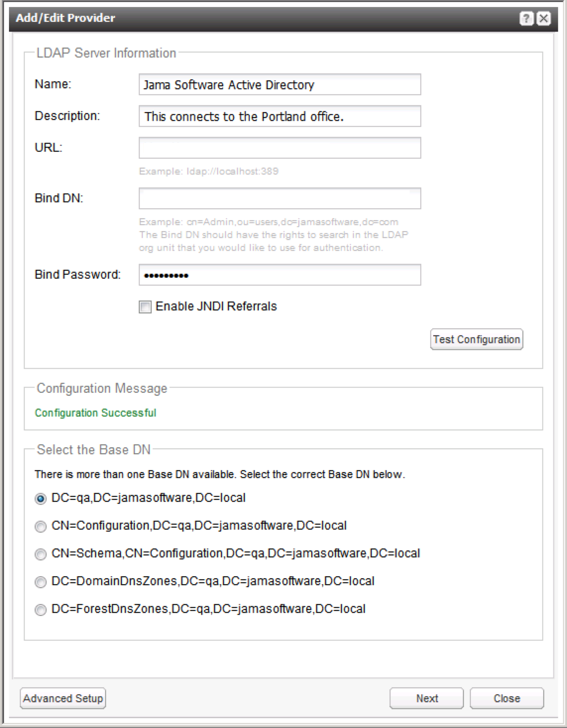 The Add/Edit Provider window includes the fields and options for your LDAP server.