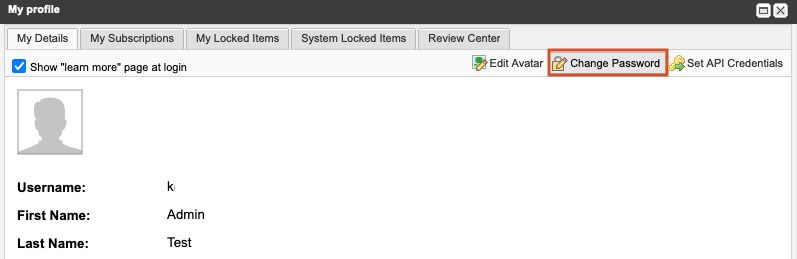 Change Password button is highlighted at the top of the My Profile window.