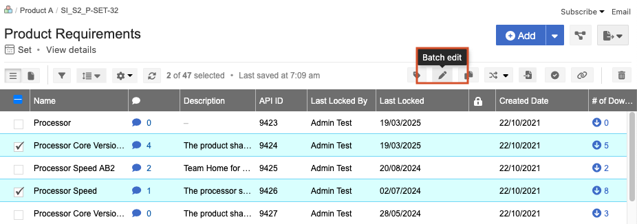 Select Batch edit icon in the toolbar.