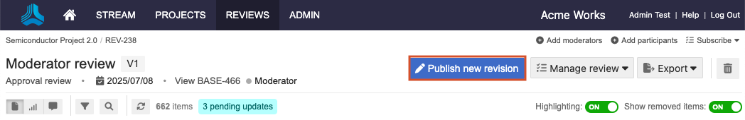 Select Publish new revision to include pending changes.