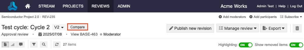 In a review, select Compare.
