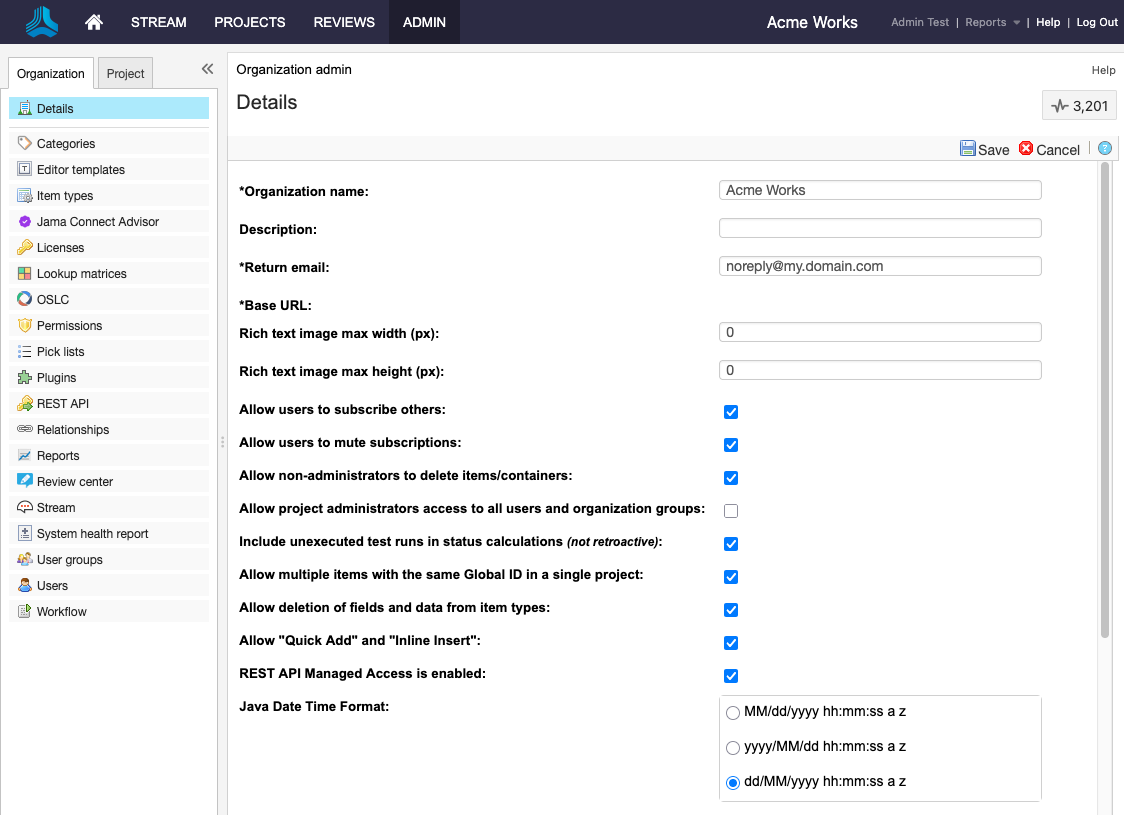 The Edit organization page includes fields and options to define or change an organization's details.