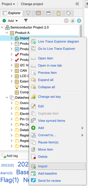 Open Data Import Wizard to import new items from Explorer Tree.