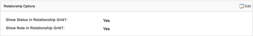 The Relationship Options lists the options that were selected for this relationship type.