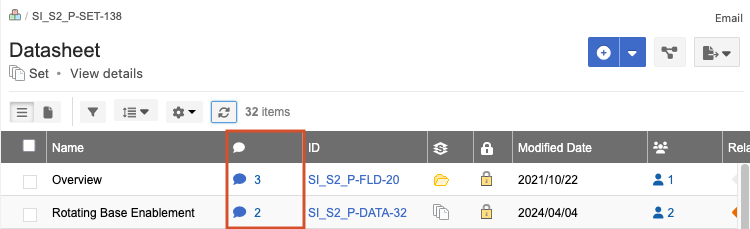 View the item-level stream in List Viewby selecting the speech bubble icon.