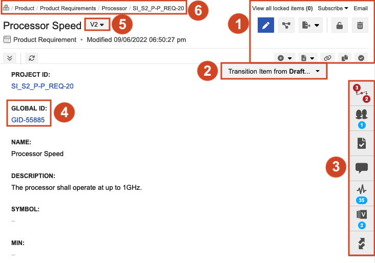 Single Item View includes item details and tools for editing the item.