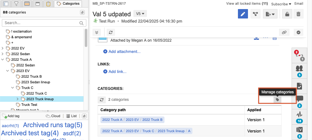 Select Manage categories from Single Item View.