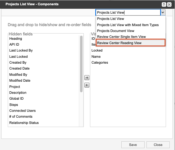 Select Review Center Reading View from the drop-down menu.