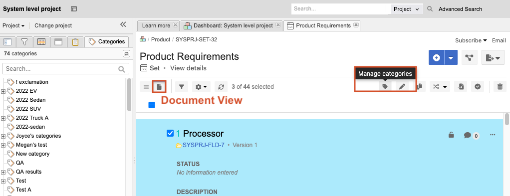 Select Manage categories in List View or Reading View.
