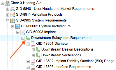 Green downstream arrow appears in the Explorer Tree to open related items in List View.