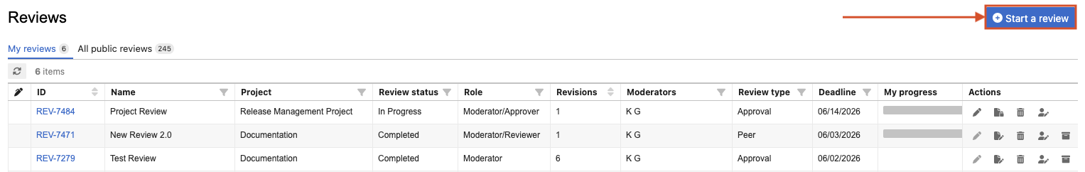 Select Reviews > Start a review.