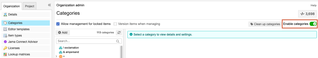 Select ON next to Enable categories to make Categories option available to users.