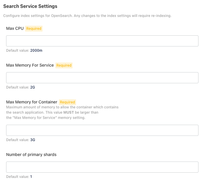 When you select Seach Service Settings, its configuration options appear.