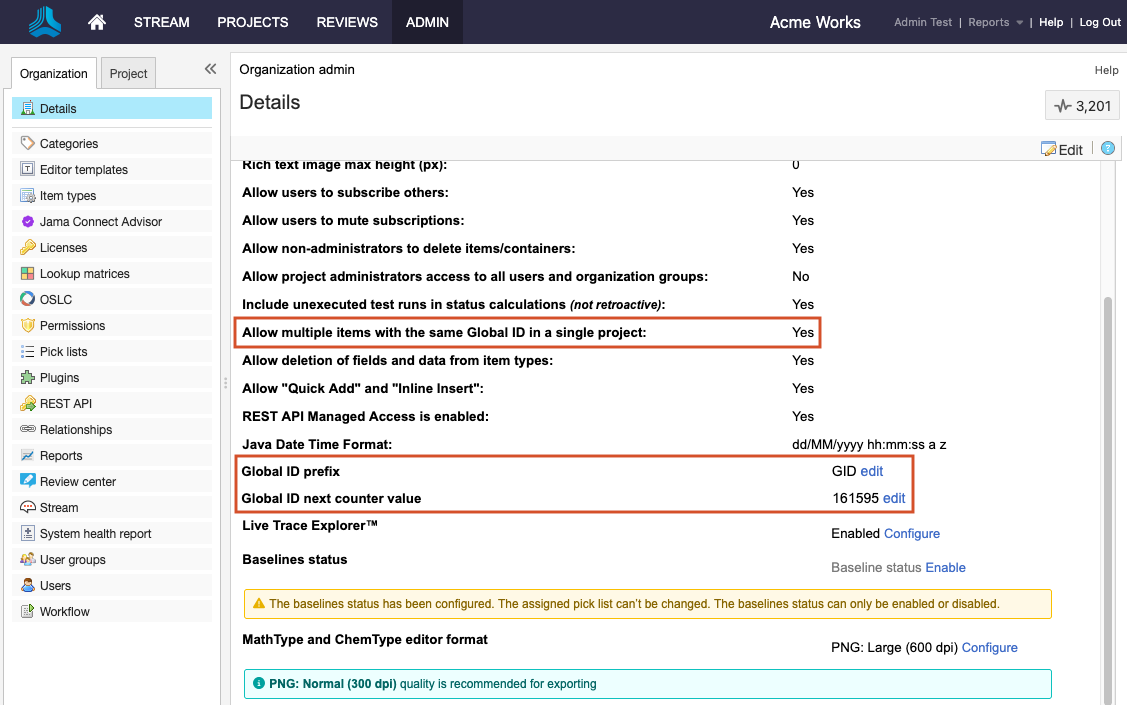The Admin Details page lists options, with three options highlighted.