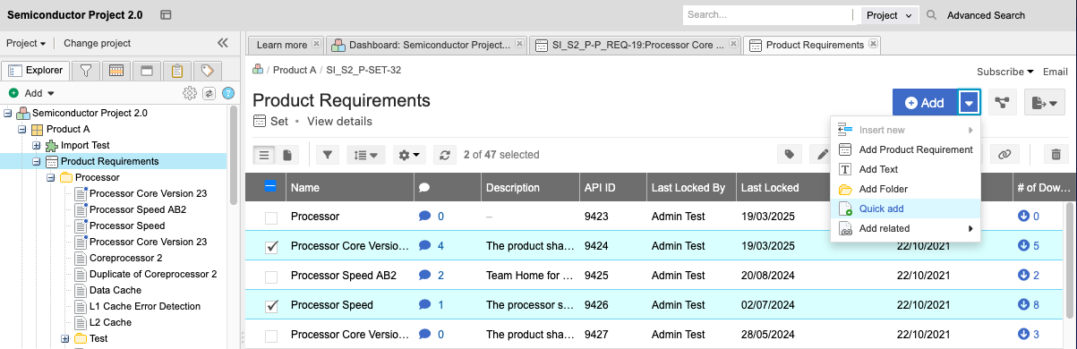 Quick-add an item from the toolbar.