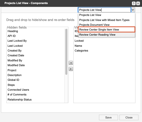 Select Review Center Single Item View from the drop-down menu.