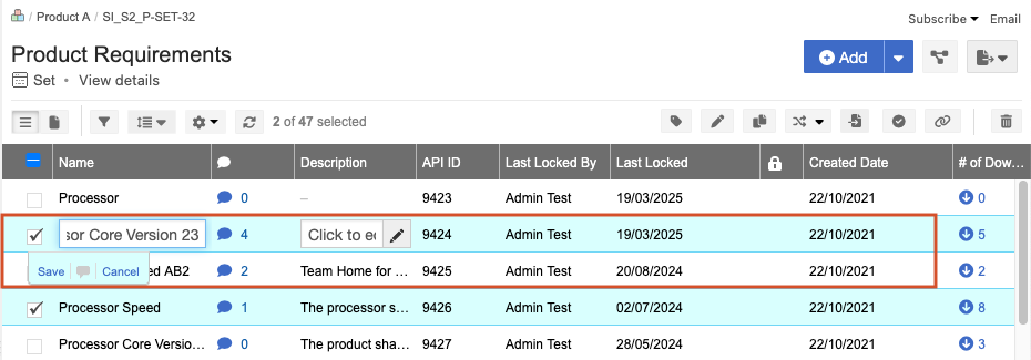 In projects List View, select a field to edit.
