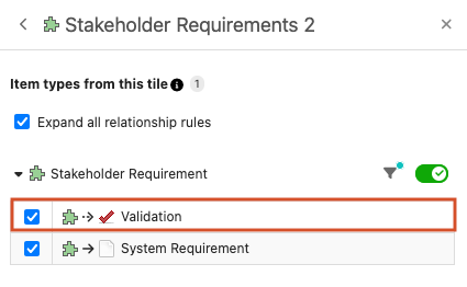 The blue checkbox is selected for three relationship rules, meaning they are turned on.