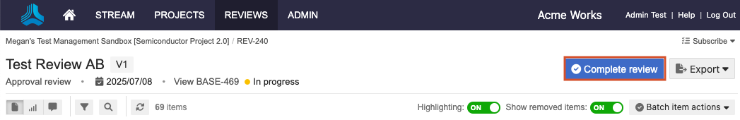 In the review, select Complete review.