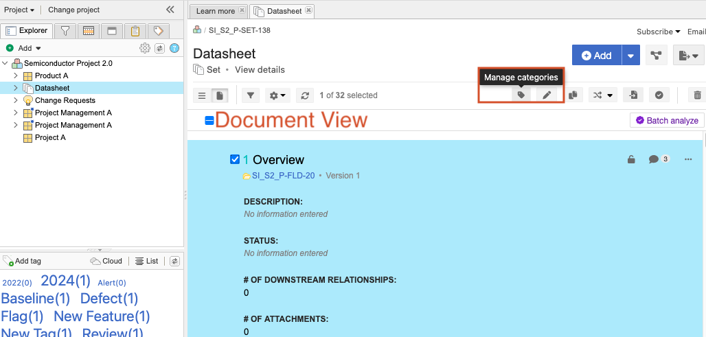 Select Manage categories in List View or Reading View.